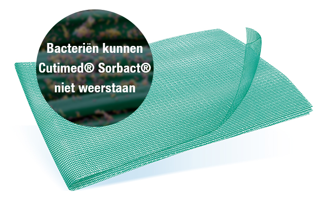 Afbeelding van een Cutimed® Sorbact® verband  Afbeelding van een Cutimed® Sorbact® verband